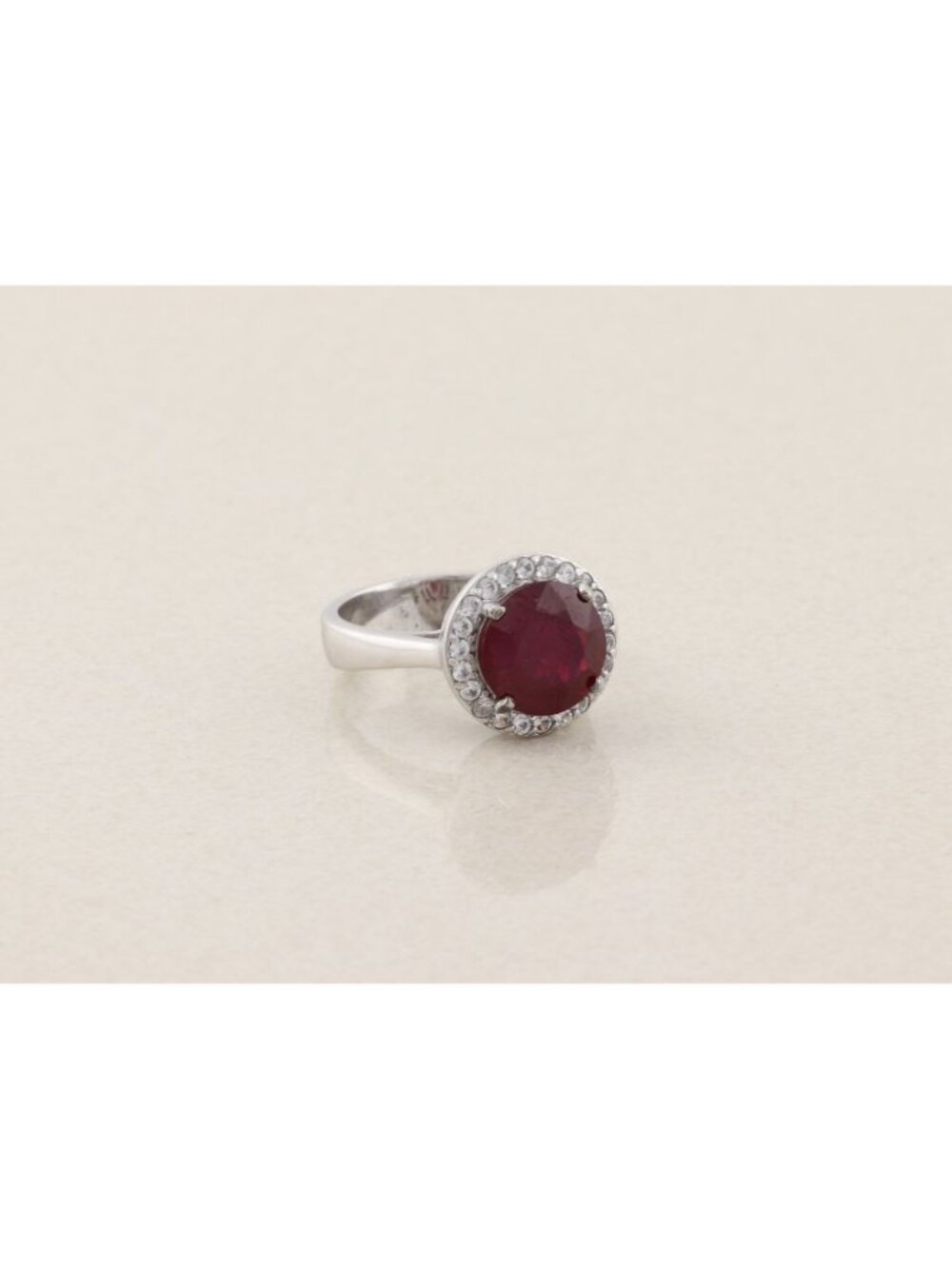Sterling Silver Niassa Ruby and White Zircon Halo Ring Size 9 - Picture 4 of 7